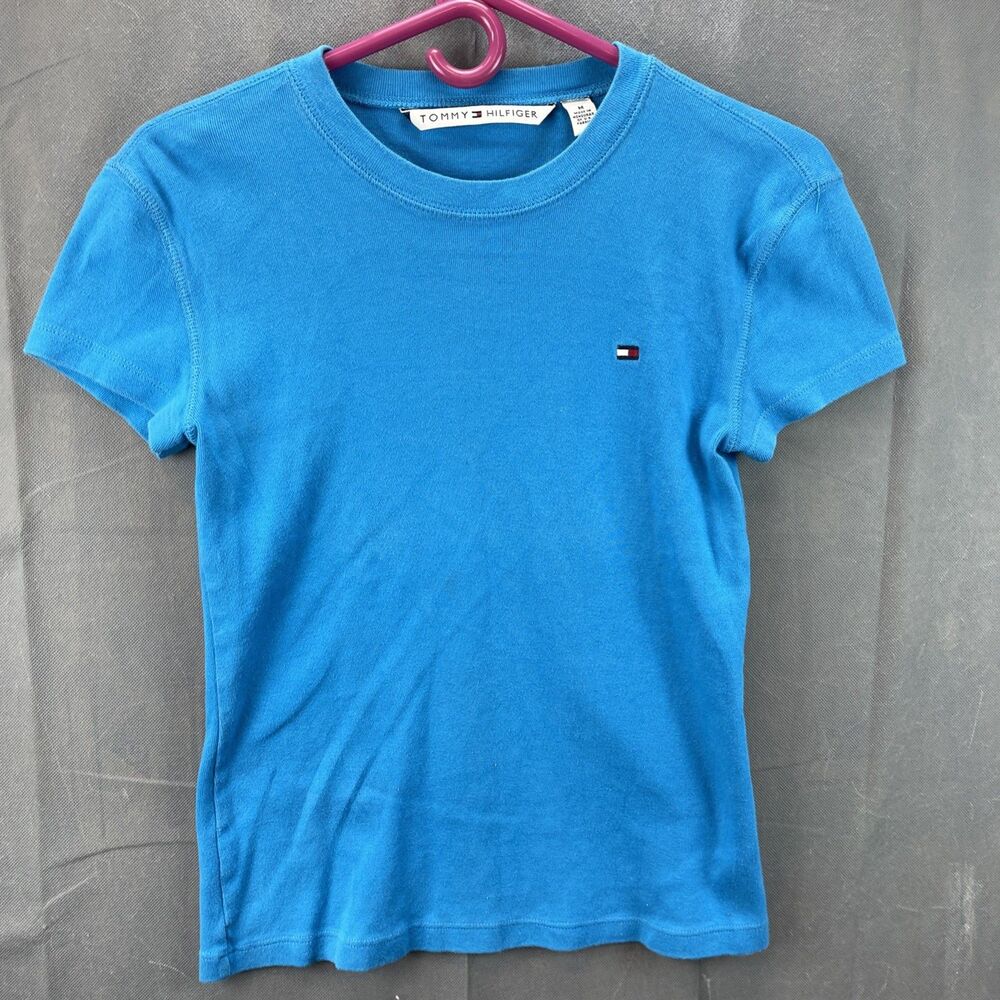 Tommy Hilfiger Shirt Girls M Blue Flag Logo Short Sleeve Crewneck Pullover